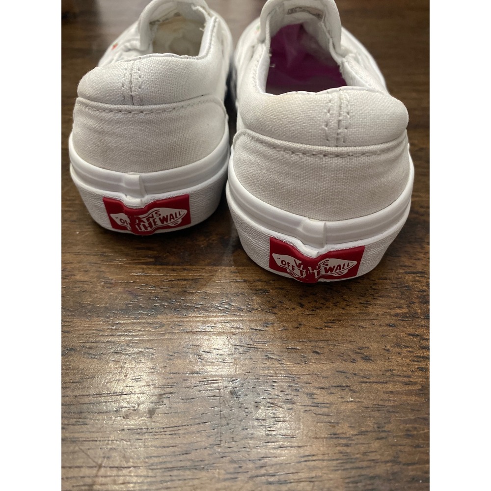 Vans girls Classic SlipOn White Canvas Embroidered Nature Ladybug Bee Shoes 12.5 - Picture 4 of 6
